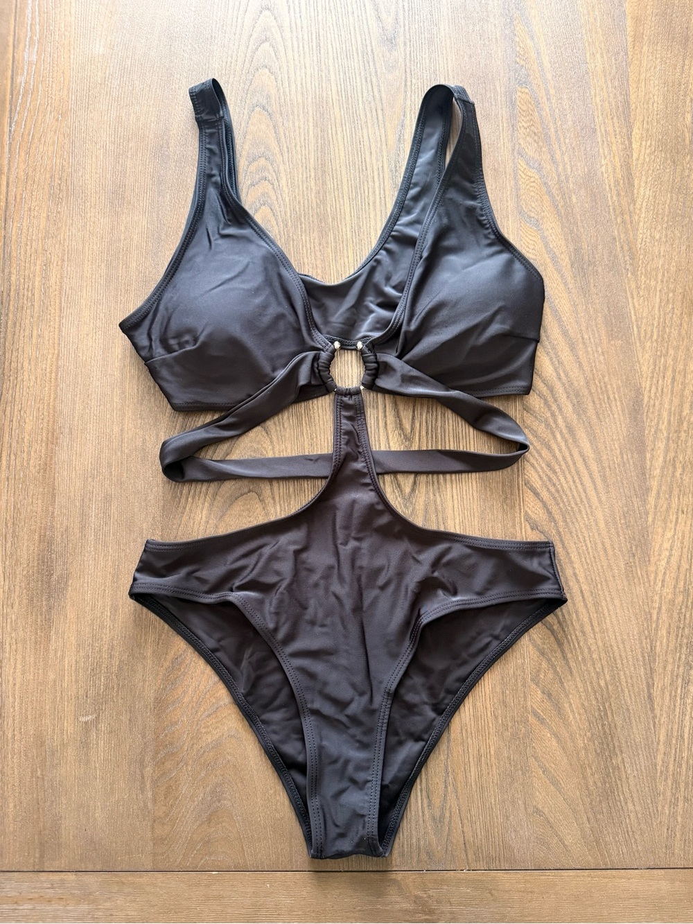 Black Cutout One-Piece Swimsuit with Ring Detail